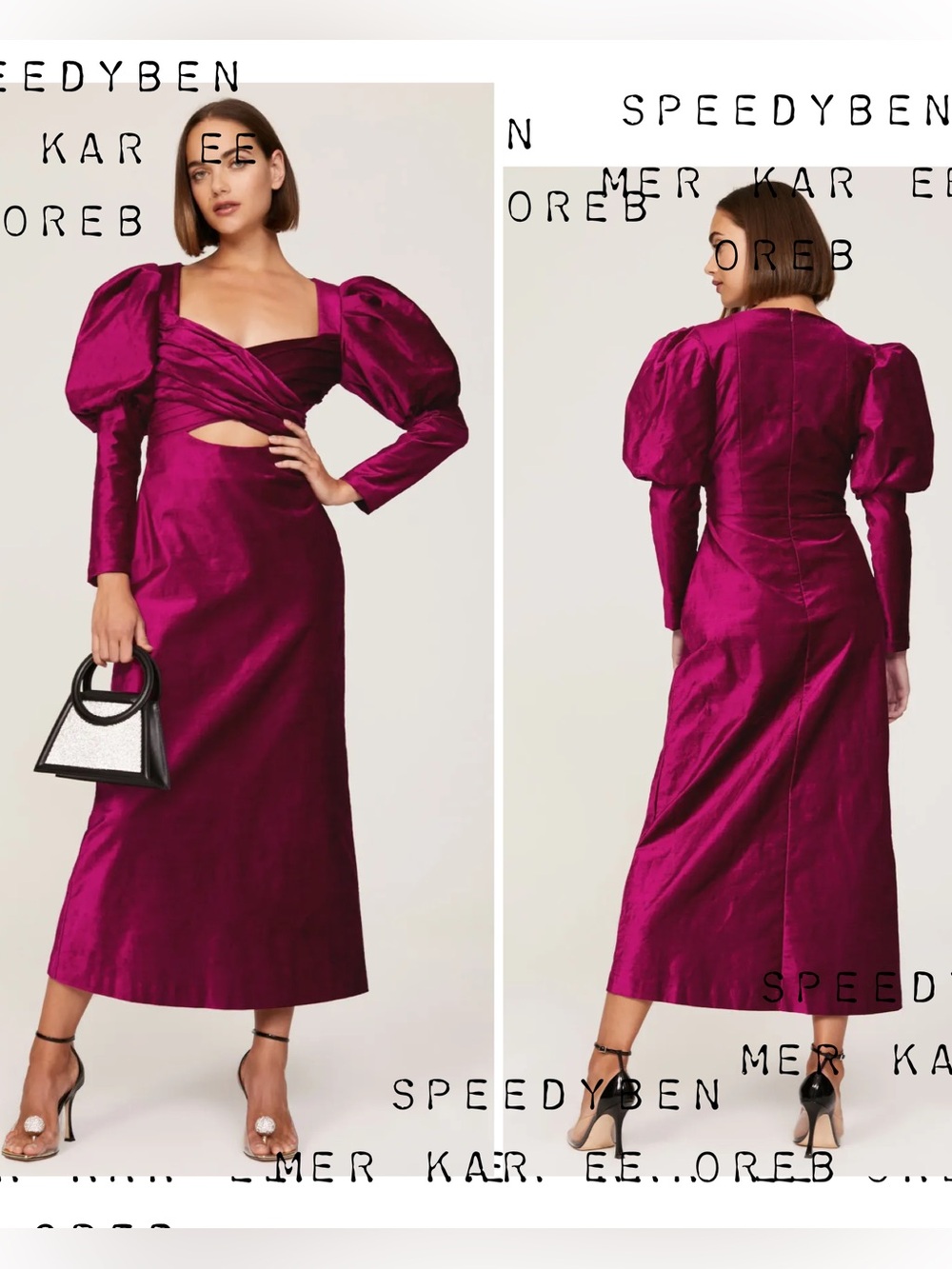 Alémais Rosario Puff Sleeve Velvet Midi Dress Fuschia US 6